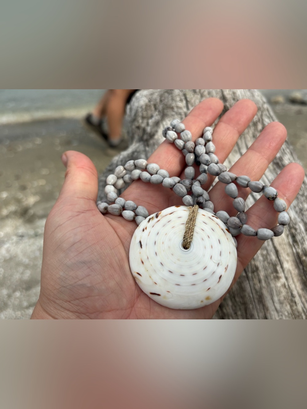 Vintage Artisan Job’s Tears Seed & Natural Shell Mala Necklace Reversible Boho